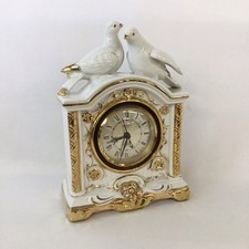 Imperial Seto Vintage Ceramic Quartz Japan Clock Doves White & Gold Trim EB13JH