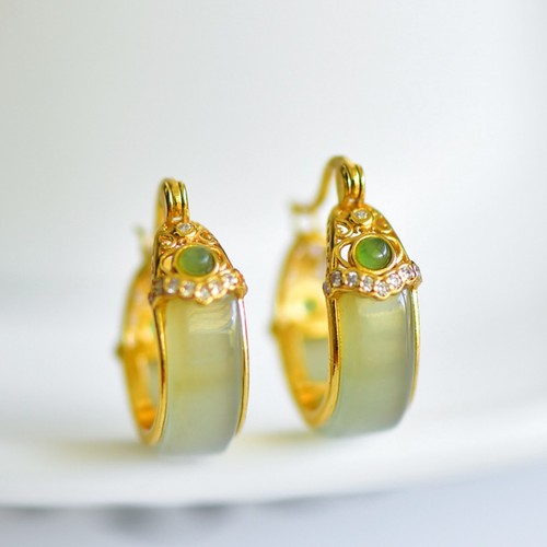 S925 silver jade arch hoop - silver,