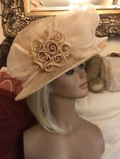 STUNNING STRAW WEDDING HAT BUCKET FLOWERS BOW MARKS SPENCER ORGANZA ONE SIZE EX