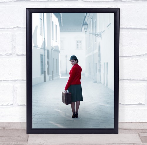 Looking back woman luggage - woman,