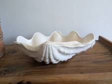 XL Ceramic White Open Clam Shell Candy Dish Bowl Trinket Nautical Sea Seaside