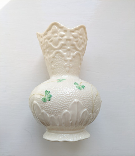 Belleek bud vase - (shamrock),