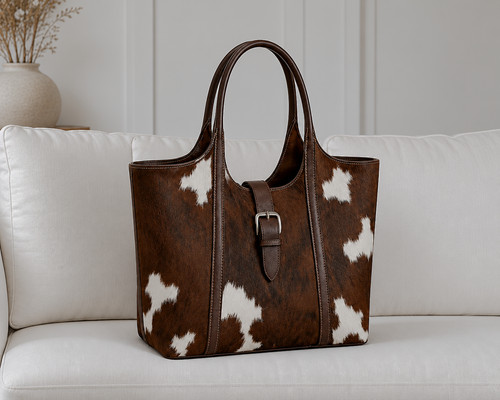 Cowhide tote bag hair hide - tote,