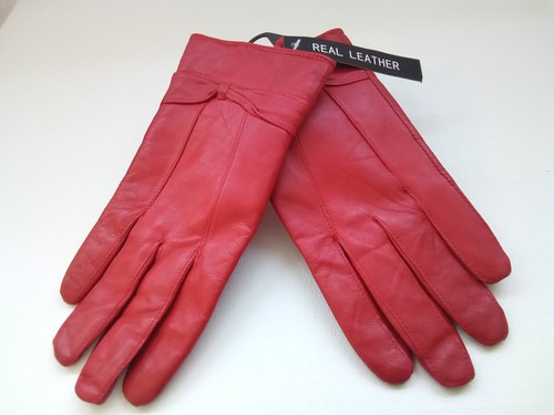 Red leather gloves size - leather,