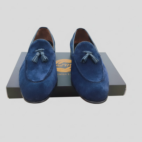 Men blue suede tassel - blue,
