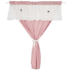 Pink Gingham Curtains with Cherry Embroidery & Ruffle Top