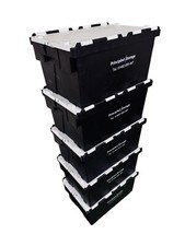 Large Tote Box With Lids 72 Litre Strong Storage Boxes 60 x 40 x 30 cm ALL BLACK
