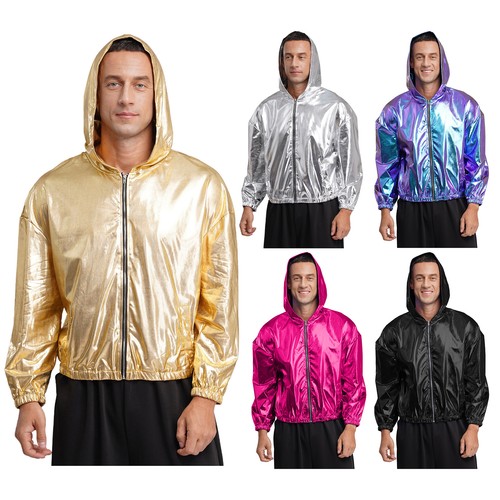 Mens shiny metallic hooded - shiny,