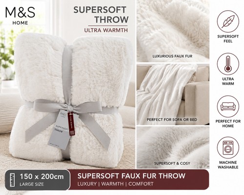 Supersoft faux fur throw - m&s,