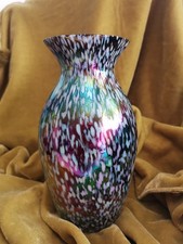 Beautiful Iridescent Petrol Coloured Glass Vase. Isle Of Wight? 7 Ins High
