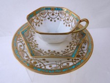 Noritake Antique Cabinet Tea Trio Turquoise blue & Gold Swags # 2