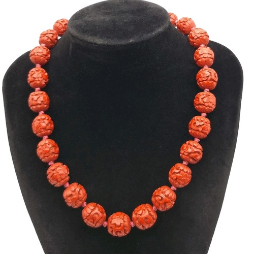 Cinnabar bead necklace antique - cinnabar,