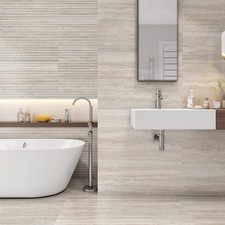 Cream Stone Travertine Effect Wall Tile Rectangle Matt Ceramic 900x300mm