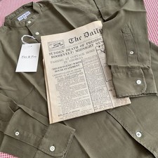 1940s Vibe NWT Green Collarless Grandad Shirt ~ XS 38” Max