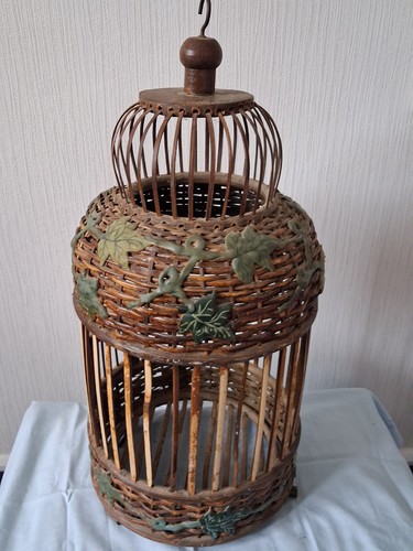 Vintage wicker bamboo bird - wicker,