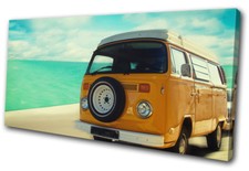 Camper Van Seaside  Transportation SINGLE CANVAS WALL ART Picture Print