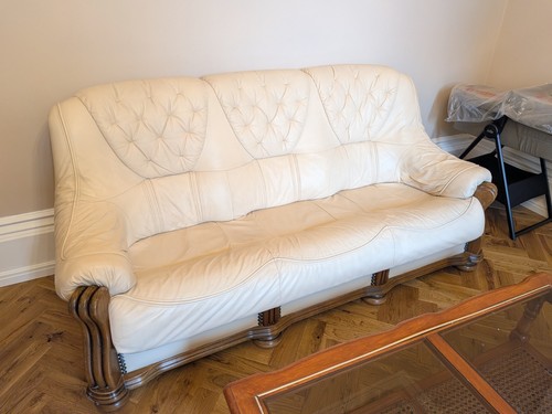 Traditional cream leather sofa - traditional,