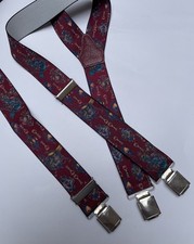Men’s Braces, Silver-tone Clip, Multicoloured Design, 1.5 Ins Wide Vintage