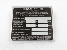 DATA PLATE FOR VINTAGE GMC