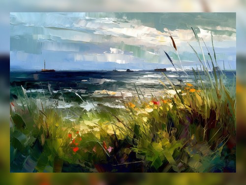 Grass the sea - by, oil