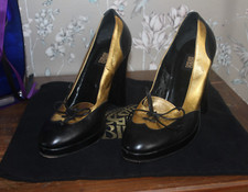 RARE BIBA 90s 70s VINTAGE BLACK GOLD HIGH PLATFORM BLOCK SHOES UK 3 36 £320