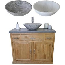 Bathroom Vanity Unit Oak Cabinet Wash Stand Grey Quartz Marble Stone Basin 1161