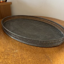 Mid Century Viners Alpha Plate Silver Plate Chased Pattern Drinks Gallery Tray