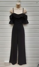 JUMPSUIT,COLD SHOULDER,WIDE LEG,HIPPIE,60S,70S,80S,VINTAGE LOOK,BLACK,SIZE 6-8