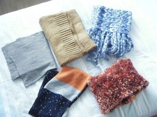 Joblot of 5 scarves, some square, some rectangular various fabrics + patterns j2