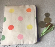 HANDMADE Cath kidston MULTI DOTS FABRIC ZIPPY COIN/CARD PURSE  DOTTY RIBBON GIFT