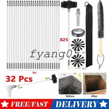 32x Flexible Chimney Sweep Set Flue Sweeping Brush & Rod Kit Soot Cleaning Rods