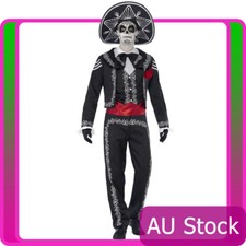 Mens Day Of The Dead Costume Halloween Skeleton Mexican Bond Fancy Dress Outfit