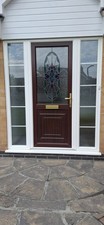 Font Composite Entrance Door  With White UPVC Frame And Side Panel Windows