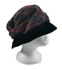 Olney 100% Wool Patchwork Tartan Tweed Cloche Style Women's Hat Purple Grey Blue