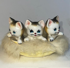 Vintage 3 Kittens In Basket