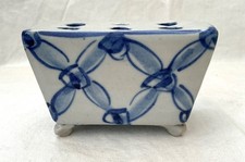Vintage Very Small Delft Style Blue & White Flower Brick Vase - 8.5cm Wide
