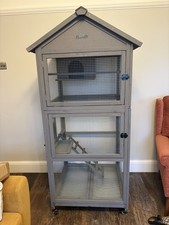 Large Grey Wooden Bird Cage on Wheels Indoor/Outdoor W Perches, Nest Box PawHut