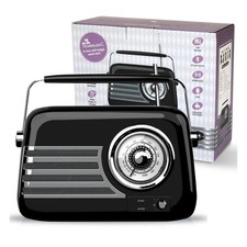 RETRO FM PORTABLE RADIO - UK TECHNOLOGY BLACK VINTAGE STYLE DIAL FM BLUETOOTH