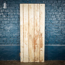 19th C Ledged and Braced Pine Cottage Door with White Distressed Paint Finish