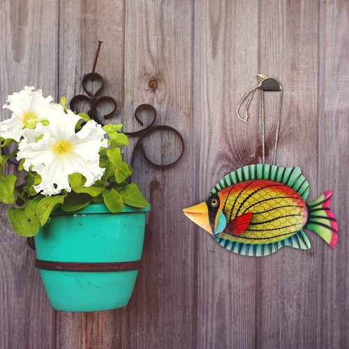 Metal fish wall art yellow - art,