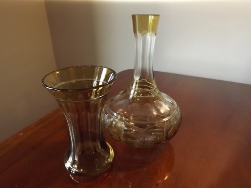 Amber brown carafe and - brown, glass