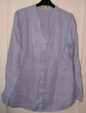 Boden Lt Blue Long Sleeve Button Down Linen Tunic with Frilled Placket Size 14