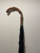 Vintage Black Umbrella Whangee Bamboo Handle Rolled Gold Cuff