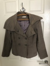 Ladies Vintage Topshop 100% Cotton Taupe Lined Jacket Size 8 Petite