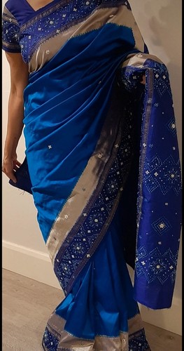 Blue purple silk - saree, with
