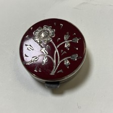 Vintage Small Solid Silver & Red Enamel Pill Box - Floral Design