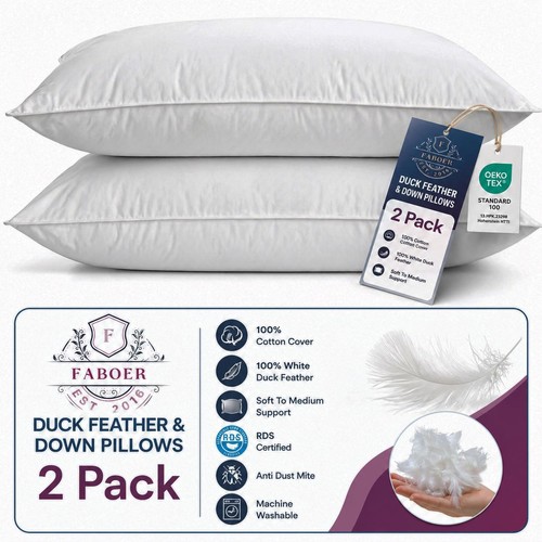 Duck feather pillows pair - feather,