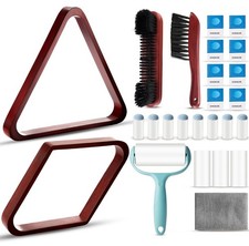 22 Pcs Pool Table Brush Set Wooden Billiard Rack 8 or 9 Ball Triangle Diamond...