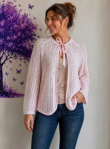 Pink hand knit pointelle - knit,