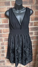 BN H&M Conscious Black Dress Deep V Neck Low Back Velvet Design Size 8 - 10